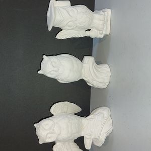 Lot of 3 Ceramic Bisque Ready to Paint Owls - Unpainted 8"